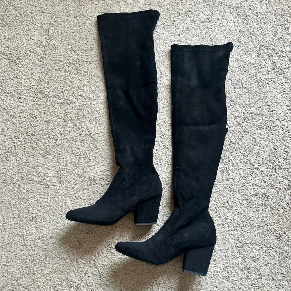N.N.G Women Over the Knee Boots Thigh High Suede Block Heel in Black Size 9